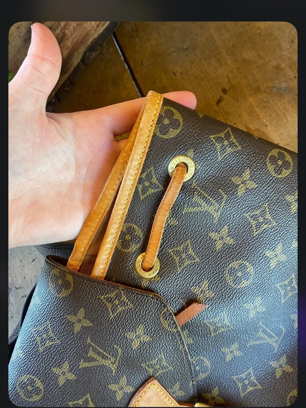 Louis Vuitton Monogram Canvas Backpack with Tan Leather Accents
